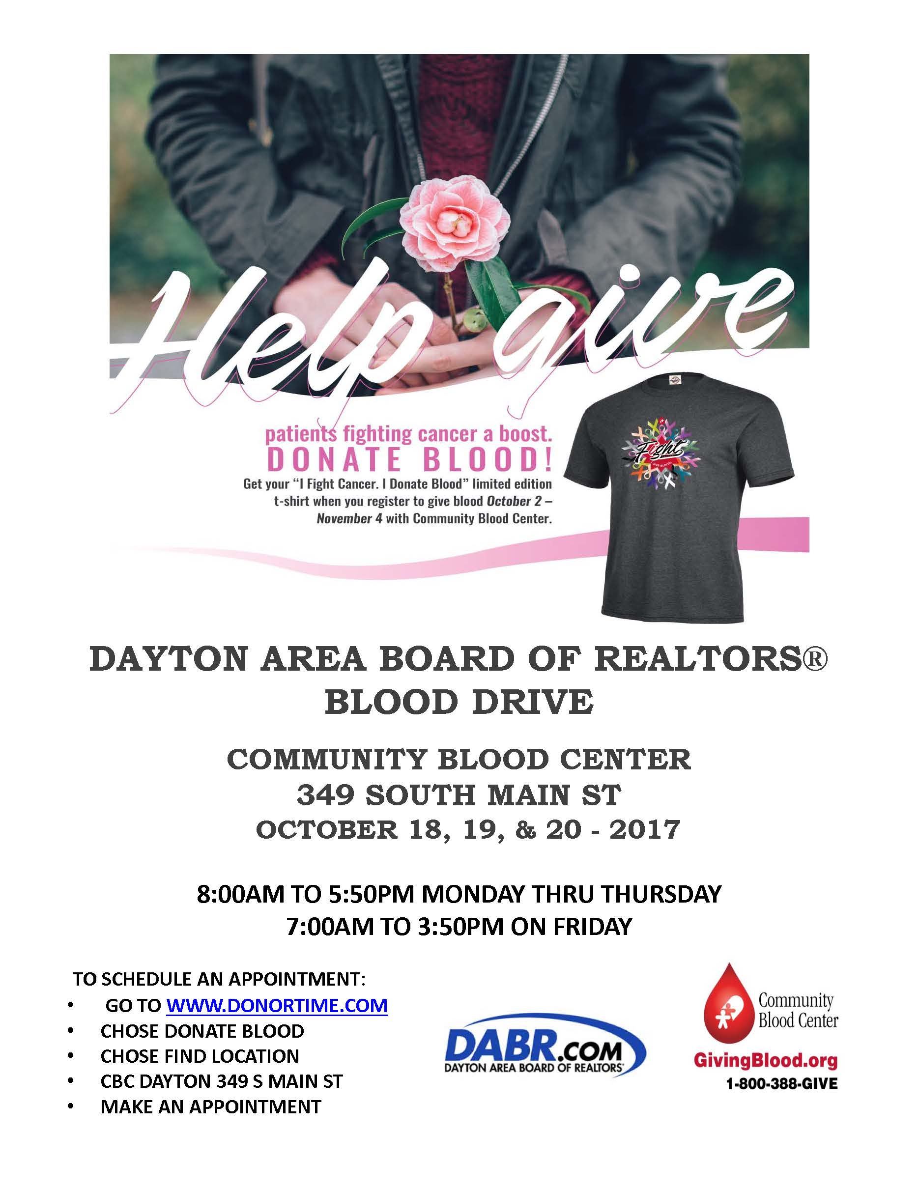 DABR Blood Drive October 18, 19, & 20 Dayton REALTORS®